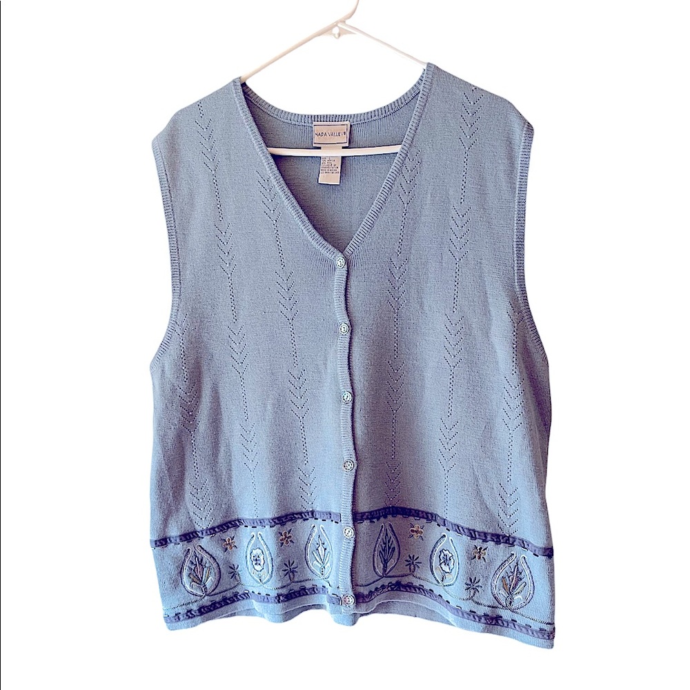 Vintage Napa Valley Beaded Embroidered Wool Sweater Vest Size Large